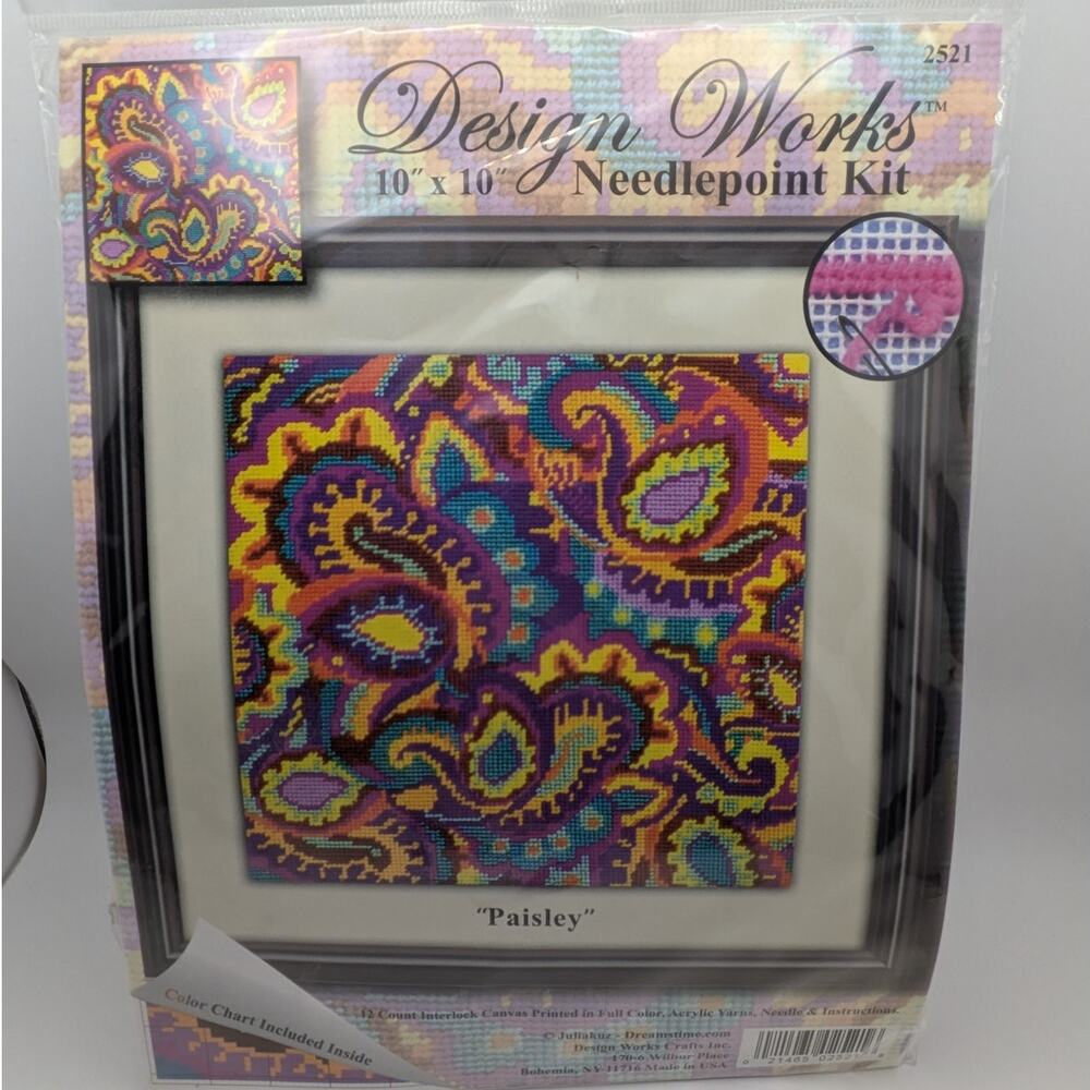 DESIGN WORKS Paisley Needlepoint Kit 10x10 Picture Acrylic Yarn Canvas NEW